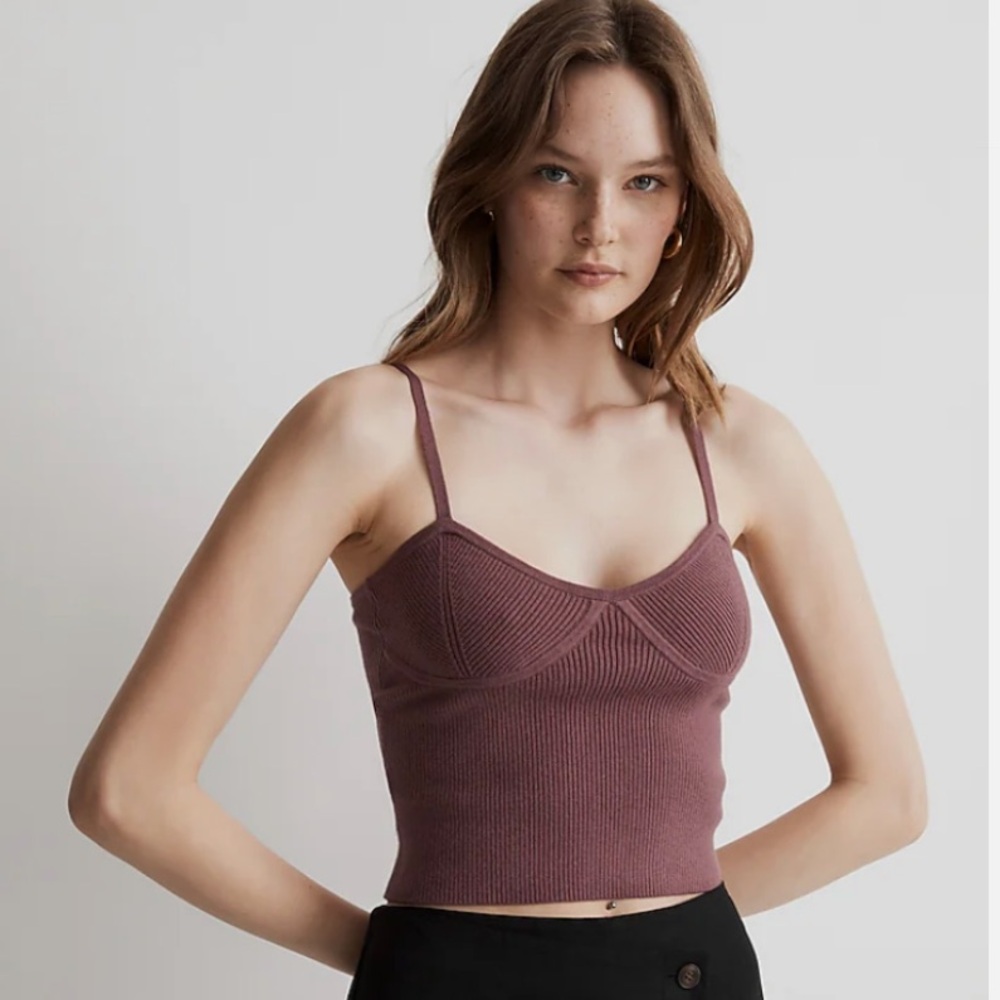 Madewell Corset-Detail Crop Sweater Tank in Pressed Grape Size M